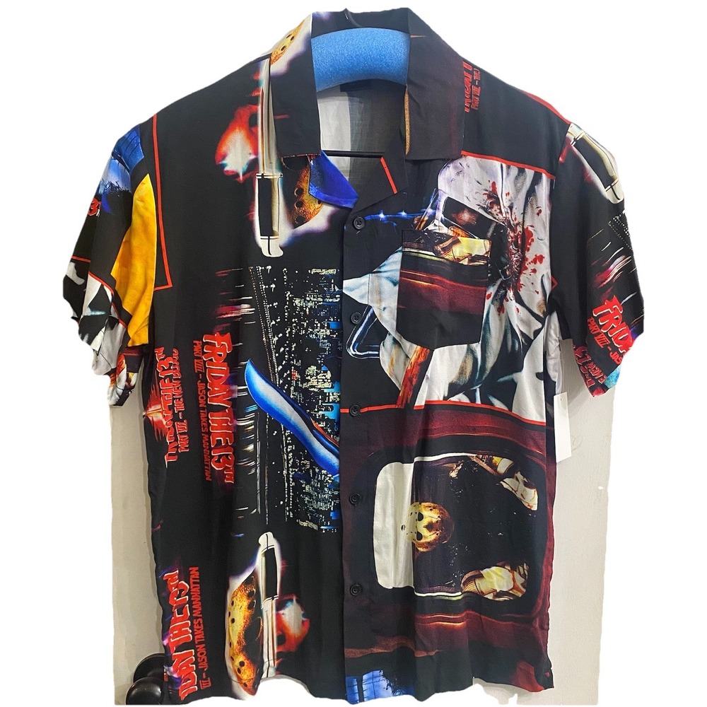Halloween Friday the 13th Men's Medium Jason Short Sleeve Button-Up Shirt